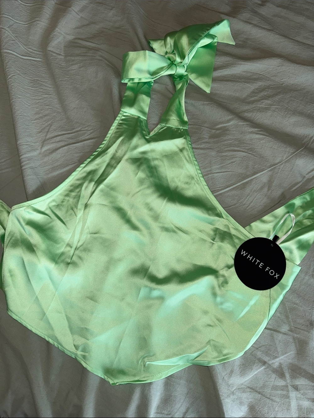 White Fox Boutique Mint Green Satin Tie-Strap Crop Top